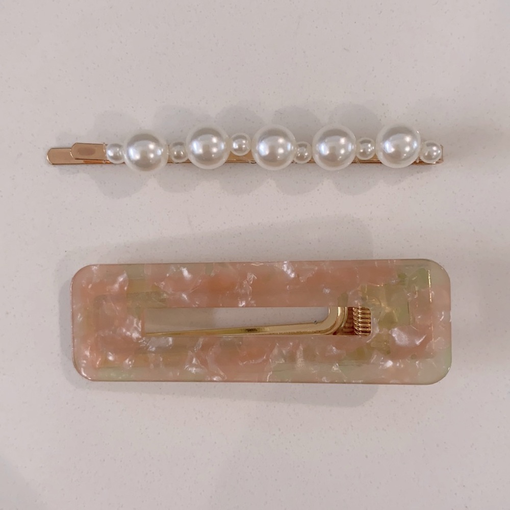 Gold Pearl Pink Tortoise Shell Resin Hair Clips